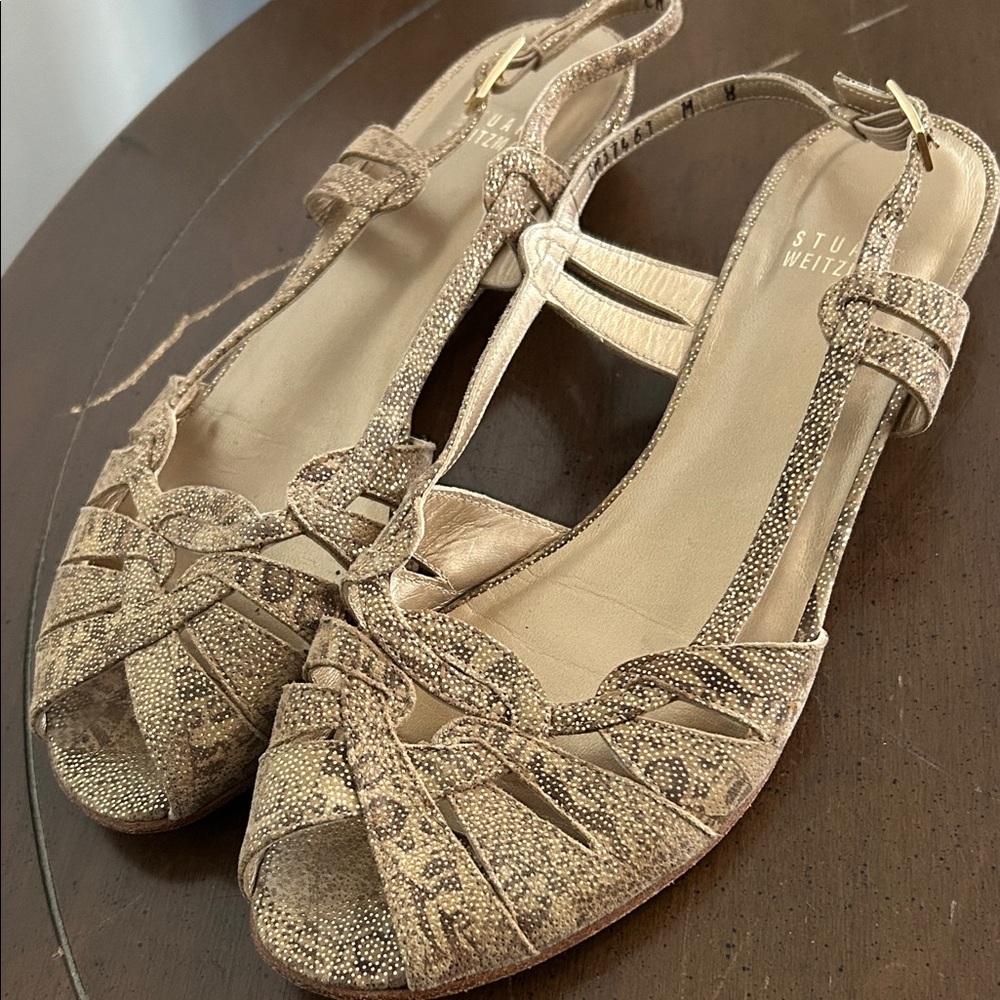 Stuart Weitzman Gold Slingback Sandal - Metallic Peep Toe